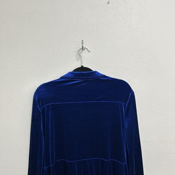 Umgee Cobalt Blue Velvet Long Sleeve Collar Button Down Tiered Pocket Dress Sz L - Picture 8 of 12